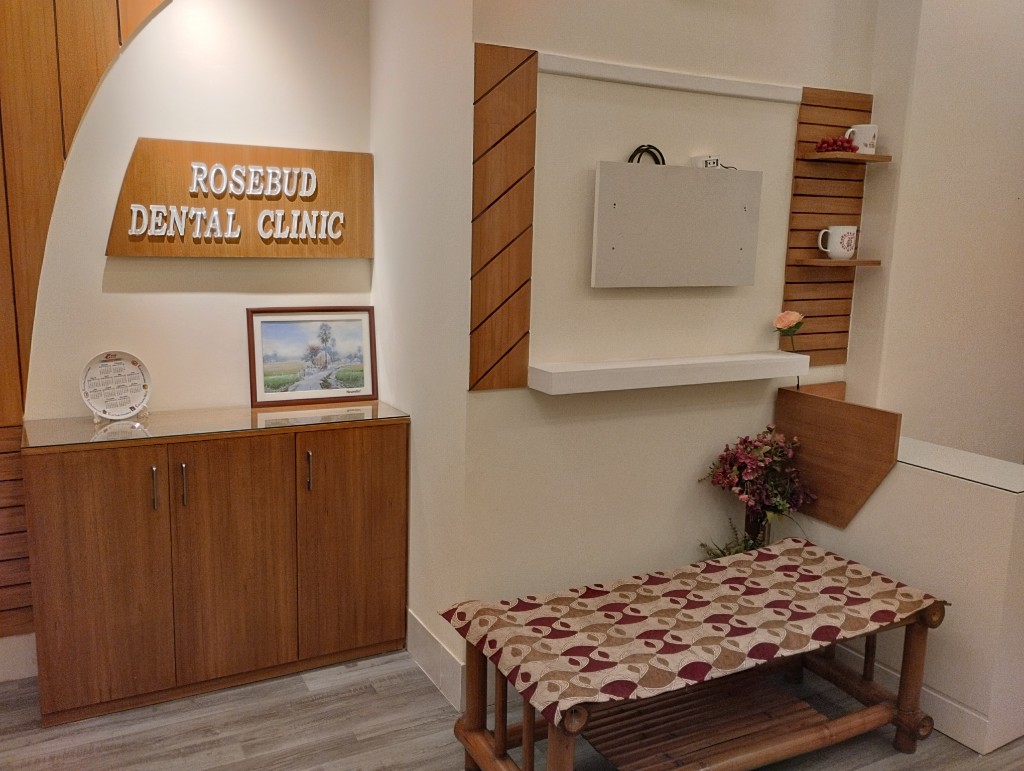 Rosebud Dental Clinic reception with clinic sign and seating
