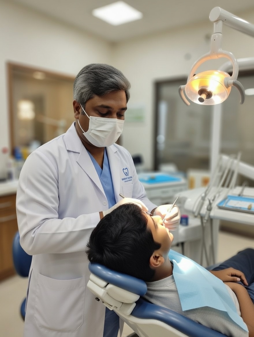 Dr. Khalid Ashraf seated at his desk in Rosebud Dental Clinic
